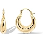 PAVOI 14K Gold Plated 925 Sterling Silver Posts Oval Chunky Hoop Earrings for Women - Trendy Statement Thick Gold Hoops - Lightweight Dangle Earrings