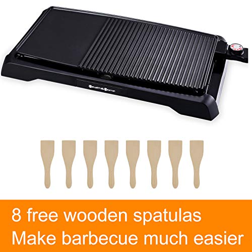 Health and Home 2-in-1 Nonstick Indoor Smokeless Electric Griddle ,21 Inch Extra Large Surface With Slide-Out Drip Tray Oil Collection ,Adjustable 5-Level Thermostat,Family Size Electric Griddle
