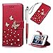 MOLLYCOOCLE iPhone 8 Wallet Case, Handmade PU Leather Flip Folio Wallet Case for iPhone 7 with Lightwight Slim Shockproof TPU Bumper Cover with Rhinestone Butterfly