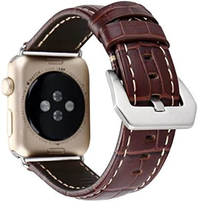 Apple Watch Band 42mm, iWatch Band Strap Vintage Leather Watchband with Large Clasp Buckle for 42mm Apple Watch Series 3/2/1, Crocodile Pattern Coffee