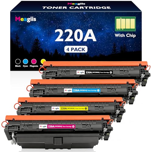 Meagiis 220A with Chip Toner Cartridges Compatible with HP 220A 220X Toner for HP Color LaserJet Pro 4202dw 4202dn MFP 4302fdw 4302dw 4302fdn W2200A W2201A W2202A W2203A (4 Pack)