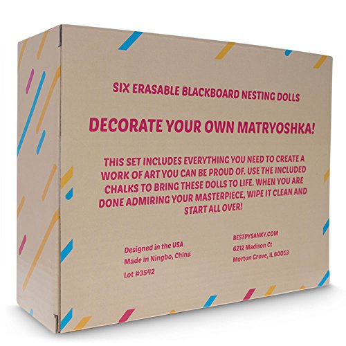 4.5" Set of 6 Blank Blackboard DIY Plastic Nesting Dolls + 6 Chalks