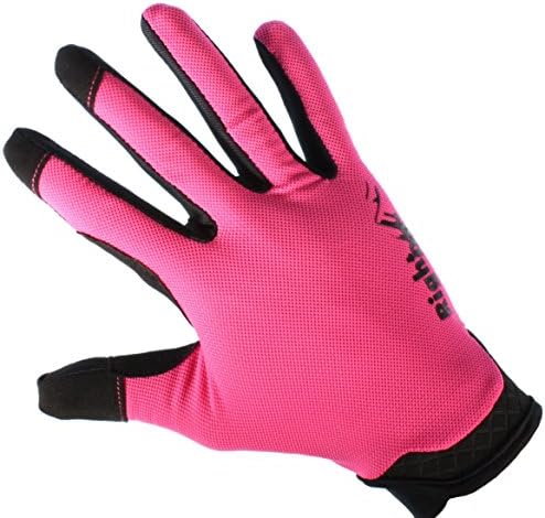 RightOn SIMPL Mountain Bike Gloves, Unisex Cycling Gloves, Full Finger MTB DH Downhill Off Road Gloves with Touch Recognition (Telemagenta, M)