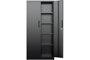 INTERGREAT INTEGREAT Metal Storage Cabinet, 71" Black Office Metal Cabinet with Locking Doors and Adjustable Shelves, Steel Locking Cabinets for Office, Home, Garage, Gym, School
