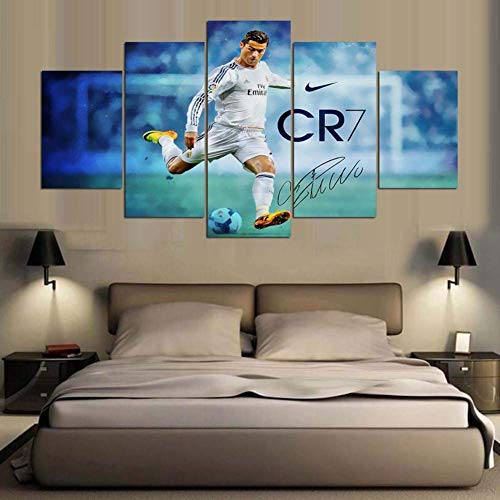 Cristiano Ronaldo Intense Football Match Prints On Canvas Wall Art Pictures for Home Office Decor 5Pcs,B,20X30x2+20X40x2+20X50x1