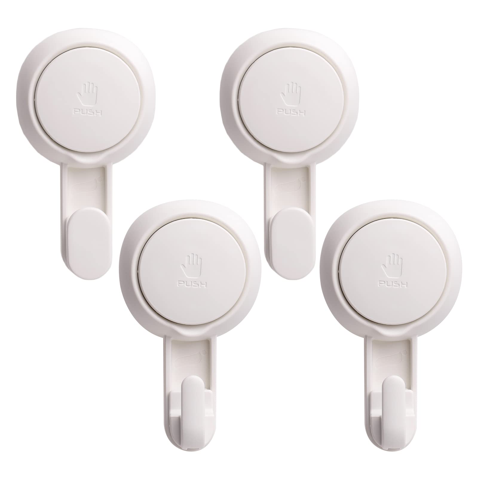 Photo 1 of LEVERLOC Heavy Duty Suction Cup Shower Hooks 4 Pack, Damage-Free Shower Hangers for Inside Bathroom Wall, Powerful Vacuum Suction Towel Hooks, Loofah Holders, Easy to Install and Remove, White