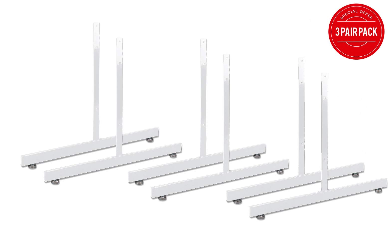 White Gridwall T Base Rectangular Tube with Levelers (Set of 3 Pairs) White Finish …