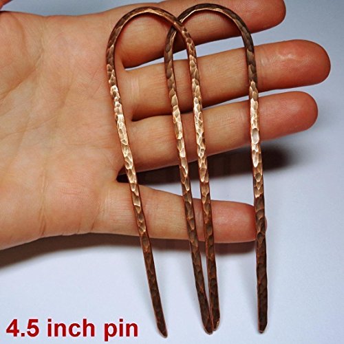 Copper Hair Fork, U-shape Hammered Metal Hair Pin for Bun, Choose Your Size, Handmade Boho Accessory - Thumbnail 4