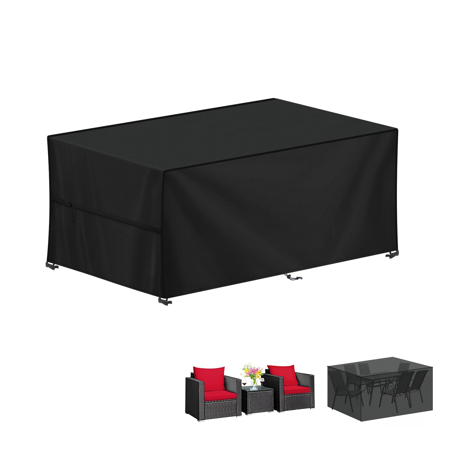 LAMUNI Garden Furniture Cover Waterproof Outdoor Rectangular Patio Table Set Covers, 420D Oxford Fabric Rattan Sofa Cover Windproof Outdoor Table Cover Anti-UV Patio Furniture Covers, 150x90x75cm