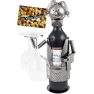 BRUBAKER Wijnfleshouder flessenrek kelner decoratief object metaal met wenskaart voor wijngeschenk
