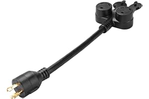 Veepeak 30 Amp Generator to RV Adapter Y Splitter Cord, 30 Amp 4 Prong Locking L14-30P Plug to 2X TT-30R Receptacles, Heavy Duty 18’’ 10 AWG STW Power Cord with Outlet Covers, ETL Listed