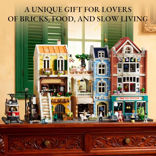 Lumibricks Italian Homestyle Restaurant Lighting Building-Bricks Set – City Town Modular Italian Trattoria & Café LED Light Building Kit 2868 Pcs Construction Set for Adults and Teens