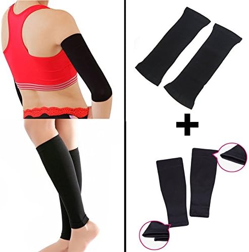 webueat 2 Pairs Slimming Shaper Compression Sleeve Weight Loss Wrap Belt Set,1 Pair Arms Compression Shaper Wrap Sleeve &amp; 1 Pair Slimming Thigh Leg Shaper Compression Sleeve,Black