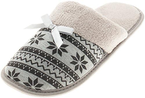 ComfyWear Womens Plush Cozy Soft Terry Clog Indoor House Slippers, Silver/Black 05/06