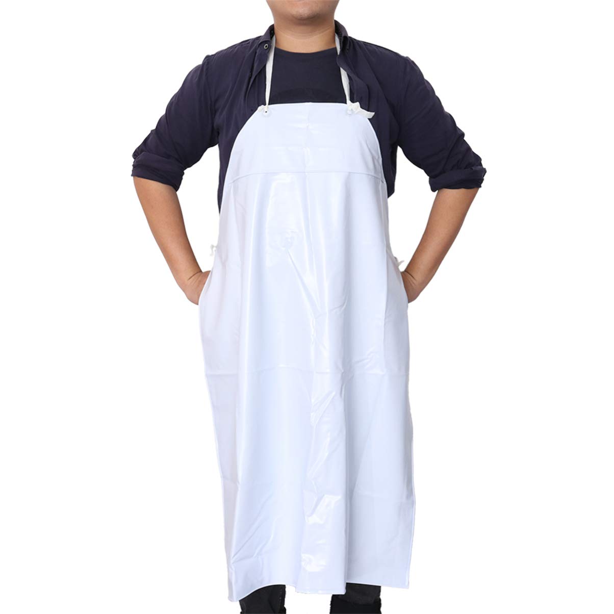 Kichvoe Kitchen Apron Waterproof Rubber Vinyl Apron Heavy Duty Dishwasher Butcher For Cleaning Fish, Gardening, Lab Work- White Grilling