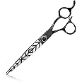 DRGSKL 7" Dog Grooming Scissors Black, Japanese Stainless Steel 440C Straight Shears with Offset Handle for Medium and Big Pets, Sharp and Sturdy Grooming Shears for Novice and Professional Groomers