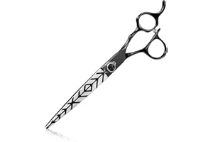 DRGSKL 7" Straight Dog Grooming Scissors Black, Japanese Stainless Steel 440C Shears with Offset Handle for Medium and Big Pets, Sharp and Sturdy Grooming Shears for Novice and Professional Groomers
