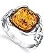 Metal Masters Sterling Silver Baltic Amber Irish Celtic Design Ring with Cognac Color Large Cushion Shape Stone Sizes 5 to 9
