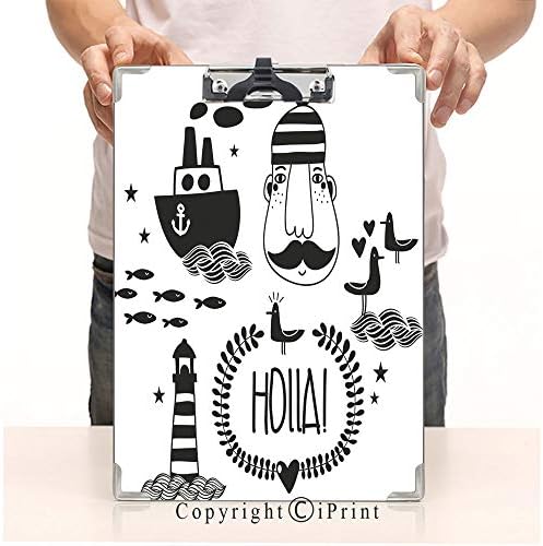 Print Clipboards Office Document,Clipboards Low Profile Clip,Writing Board,Paper Clip,Collection with Romantic sea Life Characters