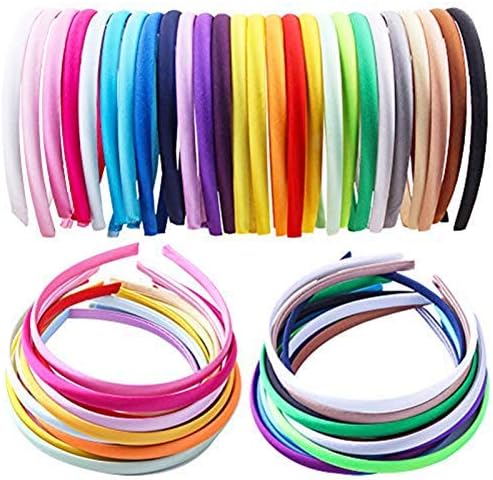 Candygirl 26pcs Satin Headbands for Girls DIY Alice Band for Baby Girls Headbands Colourful Ribbon Covered Head Band
