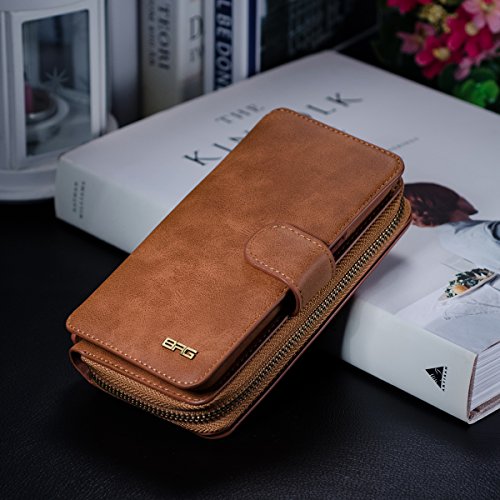 Urvoix iPhone Xs Max Case, 2 in 1 Premium Leather Wallet Multi-Functional Handbag Detachable Magnetic Cover with Clutch Strap Zipper Flip Card Holder for iPhone Xs Max(6.5-inch Screen), Brown
