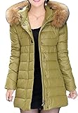 OU-XIN Women's Fashion Quilted Slim Fit A-line Winter Down Coat with Fur Trim M Green