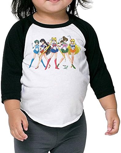 Toddler Geek Sailor Moon 100% Cotton 3/4 Sleeve Athletic Baseball Raglan T-Shirt Black US Size 5-6 Toddler