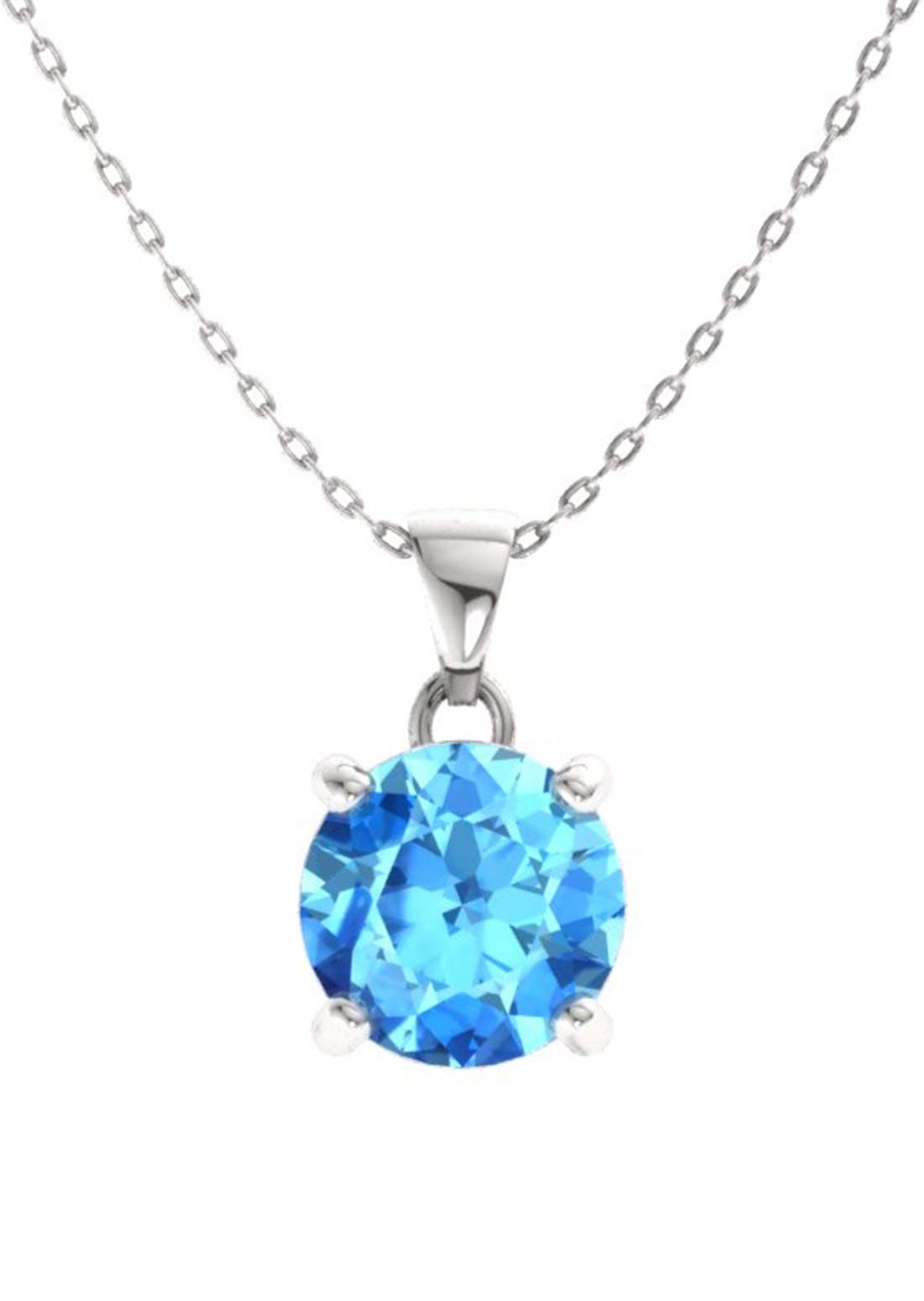 Diamondere Natural and Certified Blue Topaz Solitaire Petite Necklace in 9ct White Gold | 0.44 Carat Pendant with Chain