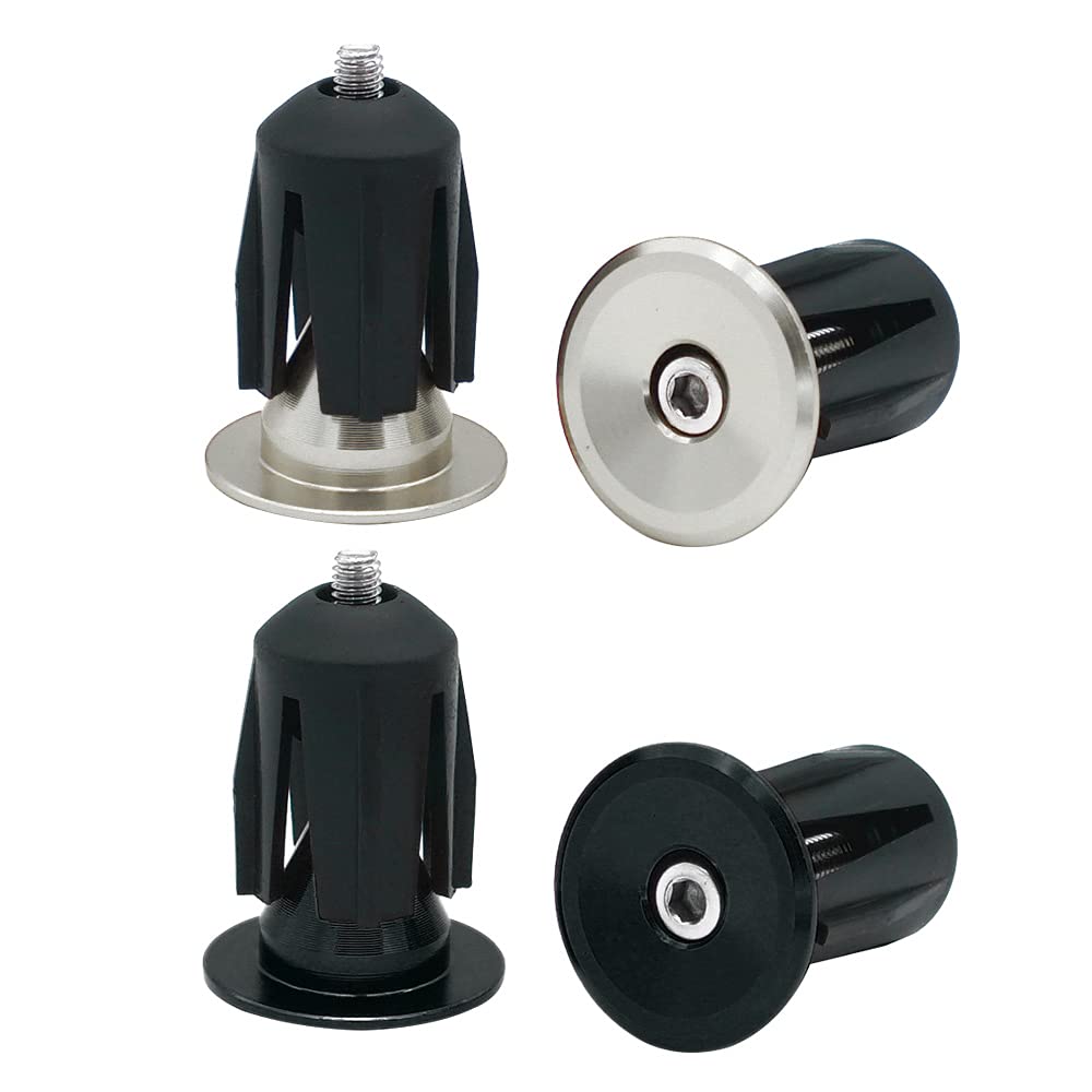 QitinDasen 2 Pairs Bike Handlebar End Plugs, Aluminum Bicycle Bar End Caps, for Road Bike, MTB, BMX (Silver + Black)