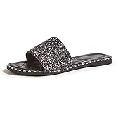 PICNICFUN Women's Open Toe Flat Sandals Rhinestone Glitter On Casual Fashion Slippers Quick Drying Indoor & Outdoor Slides