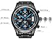 SONGDU Date Black Military Multifunction Chronograph Mens Watches Stainless Steel Luminous Blue Numerals
