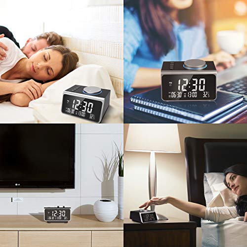 Digital Alarm Clock, Upgraded Dual Alarm Clock Radio Indoor Thermometer, Charging Station/Phone Charger with Dual Port USB 4.2" Display & 5 Levels Brightness Dimmer LED (Black) - Thumbnail 6