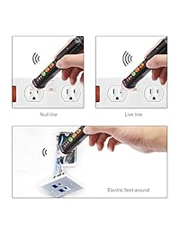 Tacklife VT01 Detector de tensión sin contacto clásico con linterna LED, detector de voltaje de 12 V a 1000 V en forma de lápiz con modo de alarma y cálculo de cable de corriente y nulo