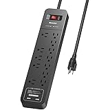 Power Bar Surge Protector, Huntkey Power Strip 12 Overload Protection Outlet and 2-USB Port, 6Ft Heavy Duty Extension Cord fo