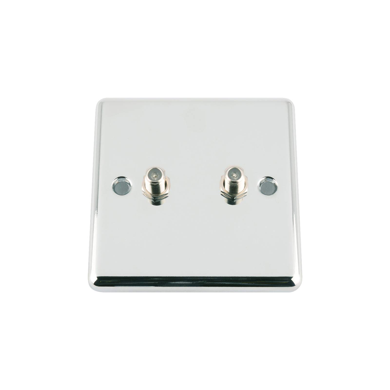 AET CPC2GSKY Polished Chrome Classical 2 Gang Sky Twin F Type Socket for Satellite Outlets, 240 V