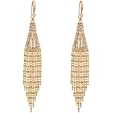 Rhinestone Triangle with Long Tassel Earrings for Women Sparkly Dangle Drop Earrings Wedding Party Jewelry