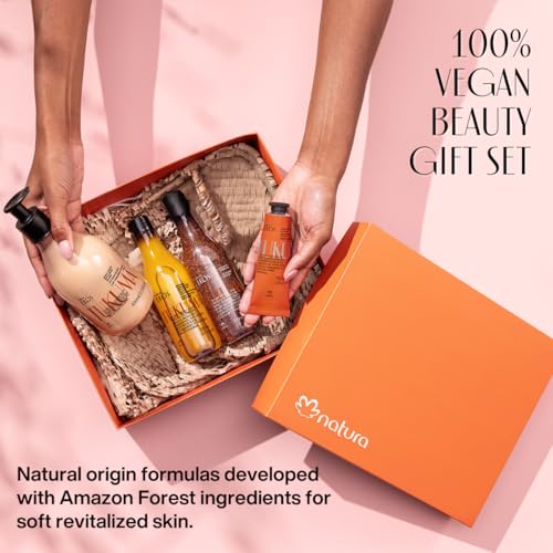 natura Ekos Tukumã Collection Replenishing Gift Set (4 Products) - Body Lotion, Hand Cream, Shower Oil, and Shower Gel - Gift Box - Vegan Skin Care - Brazilian Beauty Secrets - Self Care & Body Care