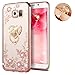 Samsung S8 Plus Floral Crystal TPU Case-Auroralove Soft Slim Bling Bumper Cover for Samsung Galaxy S8 Plus with Rhinestone Diamond Detachable 360 Ring Stand for Girls Women(Rose Gold+Pink)