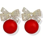 Christmas Earrings Pearl Bow Earrings for Women Gold Pearl Dangle Drop Earrings Rhinestone Bow Earrings Gifts Trendy Stuff Daily Jewelry for Women Christmas Gifts 2026