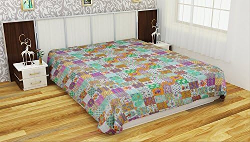 BleuIndus Ethnic Printed Patchwork Cotton Kantha Handmade Quilt