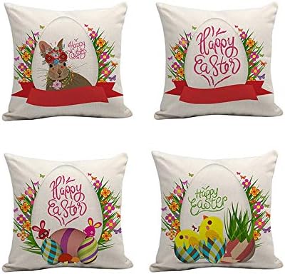 Easter Rabbit Pillow Covers 18x18 Set of 4 Cushion Case Pillowcase Farmhouse Easter Decoration for The Home Party Sofa