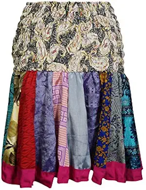 Womens Mini Skirts Beige Silk Ruched Waist Skater Short Flirty Skirts OneSize