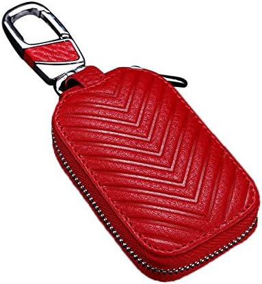 MoreFarther Leather Car Key Case Key Holder for Car Smart Key Chain Key Ring Coin Case Keychains for Car Keys Fasion Zipper Wallet Case for Auto Remote Key (Red S)