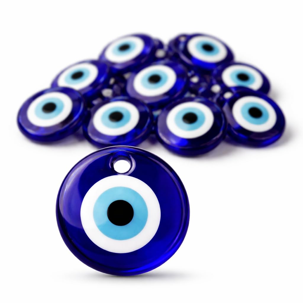 Perlin Nazar Boncuk 10 Pieces 4 cm Turkish Lucky Charm Evil Eye Blue Glass Pendant Small Wall Decoration Door Decoration Car Mirror Decoration Gift Set