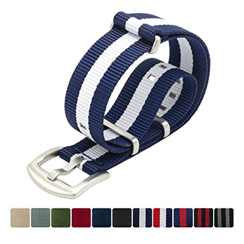 Nato Strap 18mm 20mm 22mm Premium Ballistic Nylon Watch Bands Swiss Zulu Straps Stainless Steel Buckle (Navy/Ivory, 20mm)