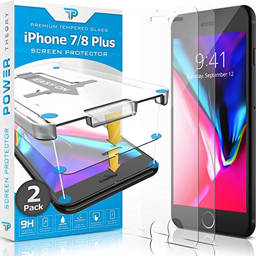 Power Theory iPhone 8 Plus/iPhone 7 Plus Glass Screen Protector [2-Pack] with Easy Install Kit - Premium Tempered Glass for 7Plus & 8Plus