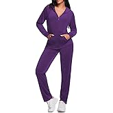 JUNMAO Womens Sweatsuits Set 2 Piece Velour Jogging Sweat Outfits Full Zip-up Hooded Sweatshirts Pants Set