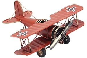 BERRY PRESIDENT Vintage Airplane Ornament, Metal Biplane Plane Aircraft, Hanging Airplane for Nursery Shop Home Kids Room Decor Decoration (Dark Orange)