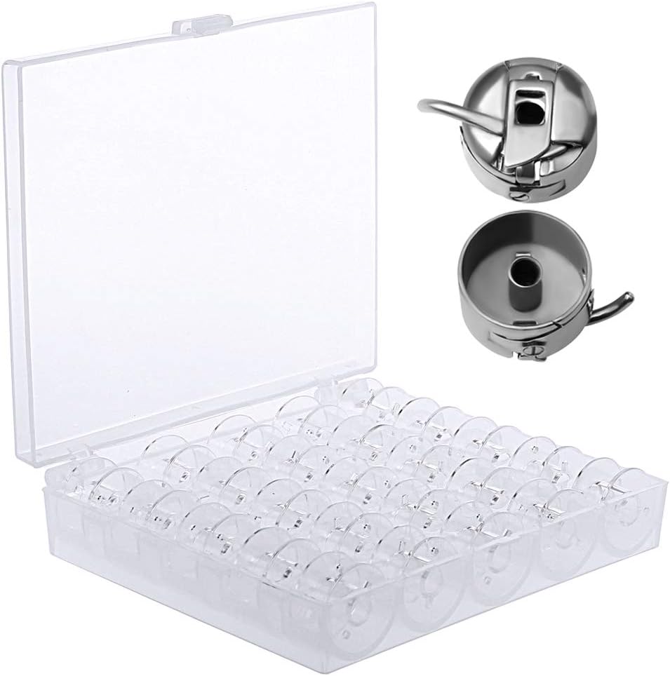 anjias 27 Pieces Sewing Machine Tools, 25 Pieces Sewing Machine Bobbins and 2 Pcs Bobbin Cases Plastic Sewing Machine Bobbins With Storage Box and Steel Bobbin Case For Singer Brother Janome Toyota