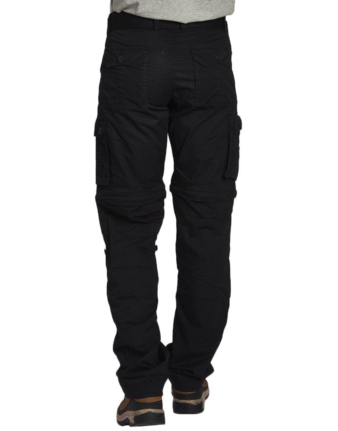 beevee mens 100% cotton solid black fixed waist cargo with belt